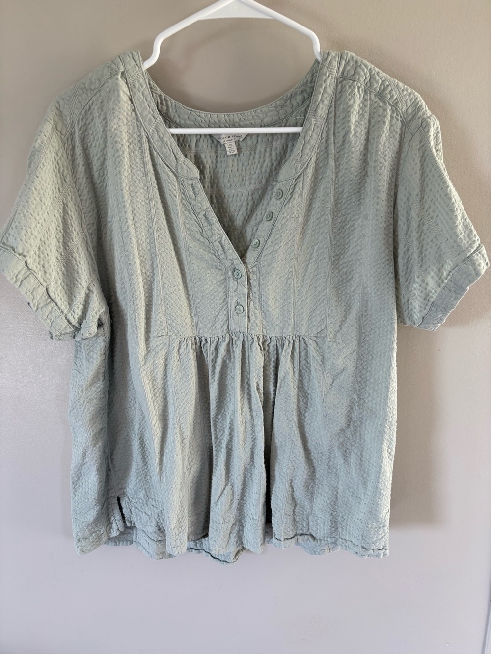 Lucky Brand Sage Green Short Sleeve Peasant Blouse